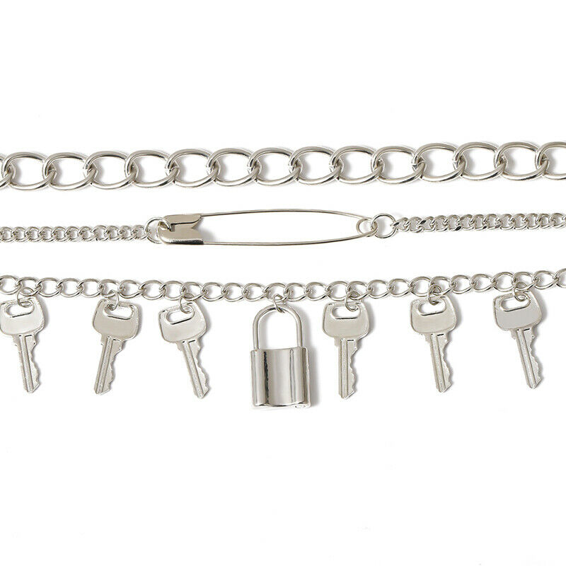 Gothic Big Lock Key Angel Pendant Necklace Punk Hip Hop Choker Necklace J.l8