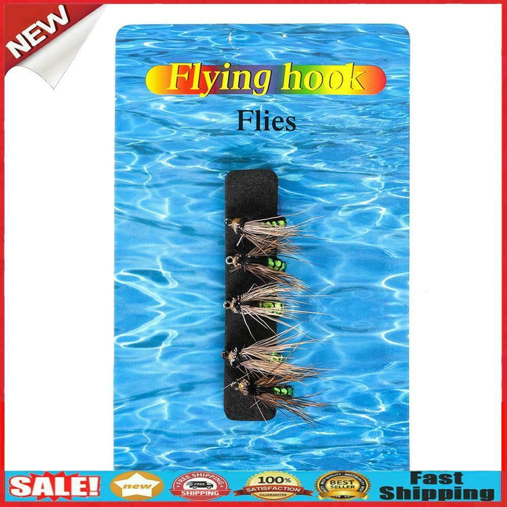 5x LEO Flies Fly Fishing Lure Jig Hook False Bait w/Crank Fishhook (Green)  @