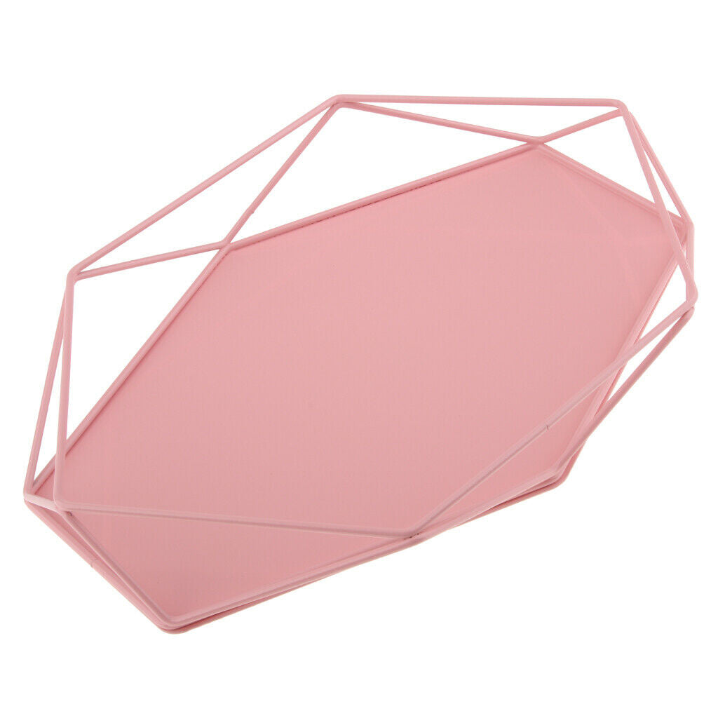 Geometric Jewelry Plate Tray for Jewelry Cake Fruit Dessert Dish Pink