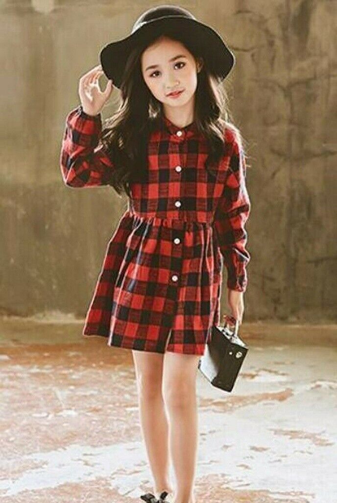 2-9 Years Baby Girls Plaid Dress Long Sleeve Party Princess Dresses Kids Dress