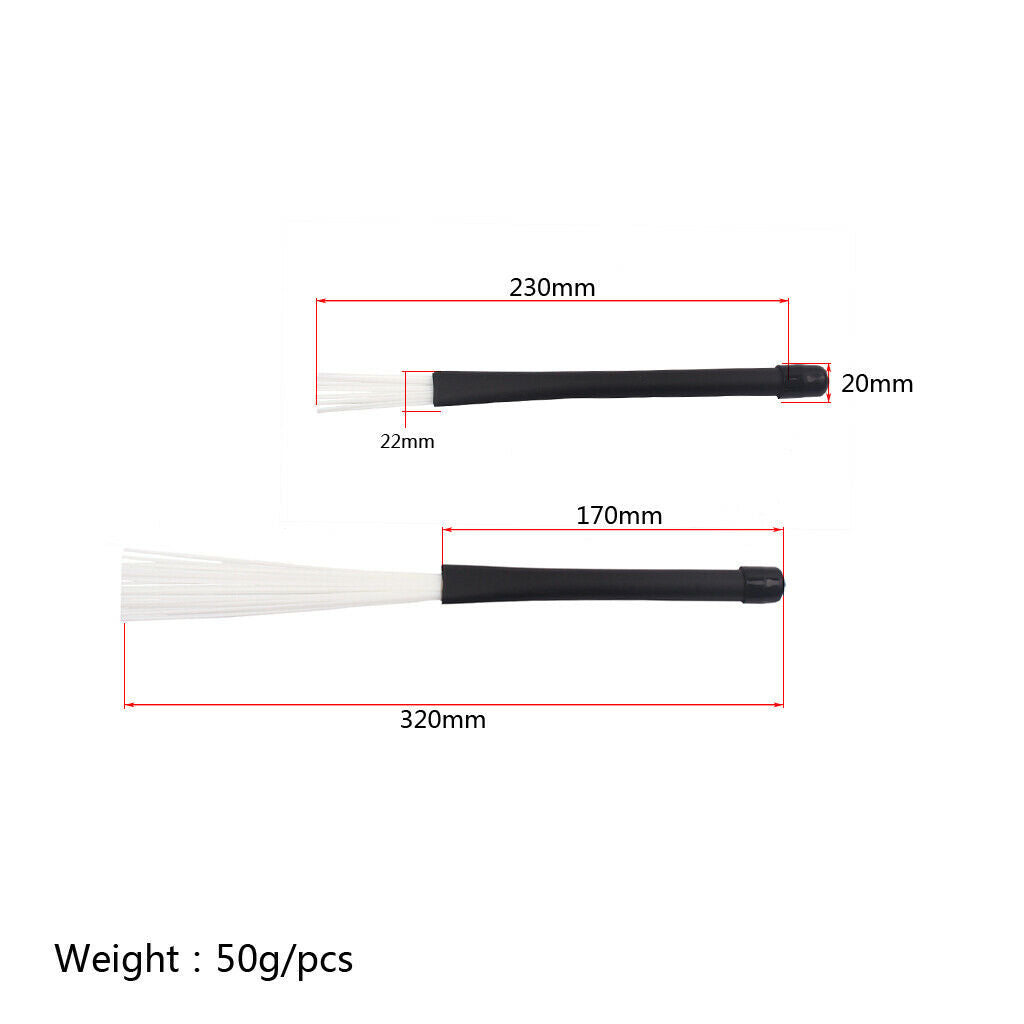 1 Pair White Nylon Drum Brush 32 cm Retractable Telescopic Handle