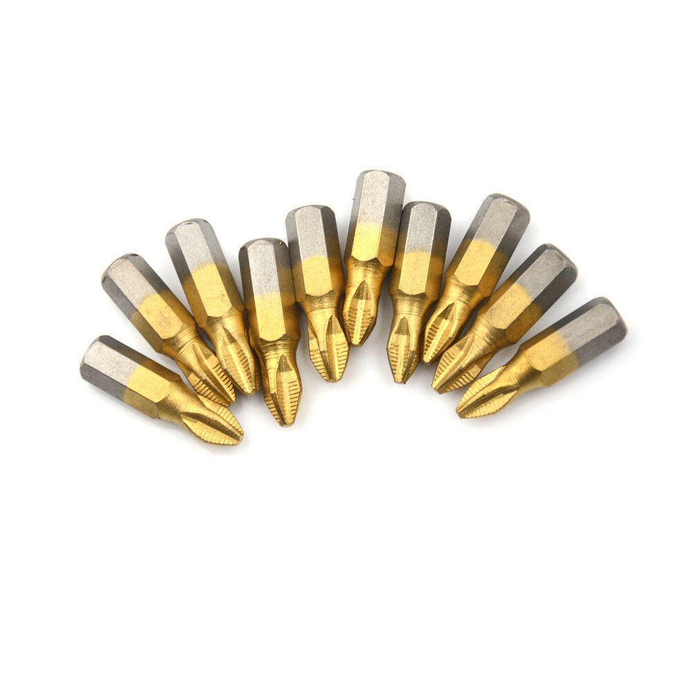 10Pcs/set 1/4" Titanium Coated Anti Slip Hex Shank PH2 Screwdriver Bit 25mDD