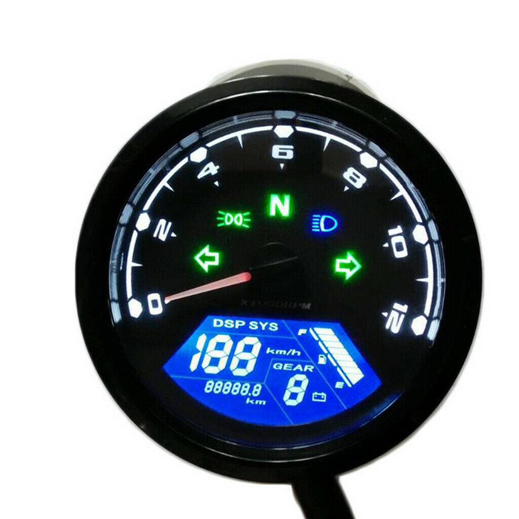Universal 12000 RPM LCD Digital Speedometer with Odometer Tachometer Gauge 199
