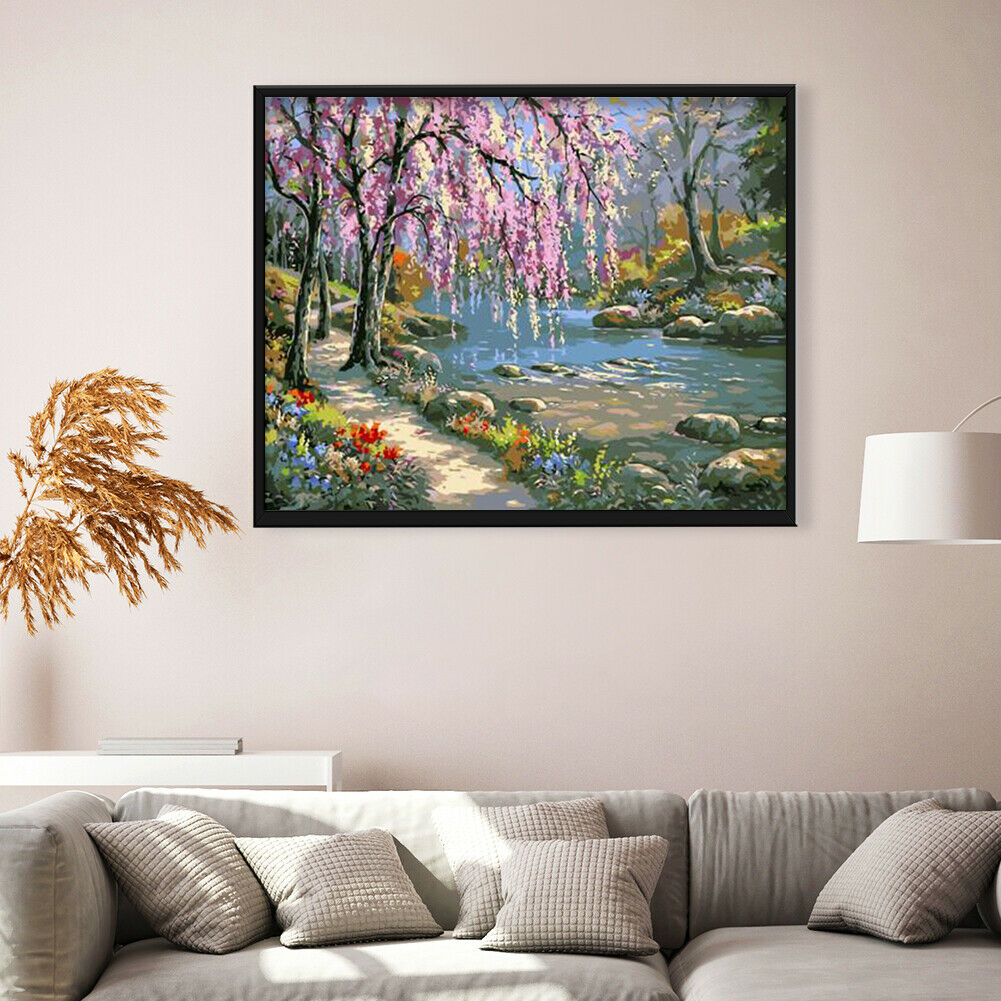 DIY Painting by Numbers Romantic Creek Oil Painting on Canvas Home Decor @