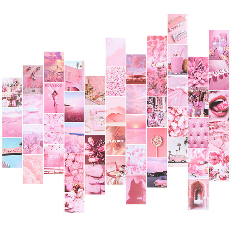 50Pcs Double-sided Printing Girl Pink Wall Collage Dorm Decor Wall Art Pos TH