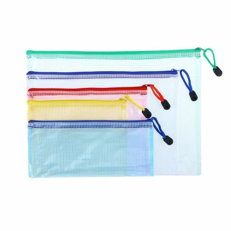 5pcs Zipper File Pouch Grid Document Bag Multipurpose Storage Pouch Bags