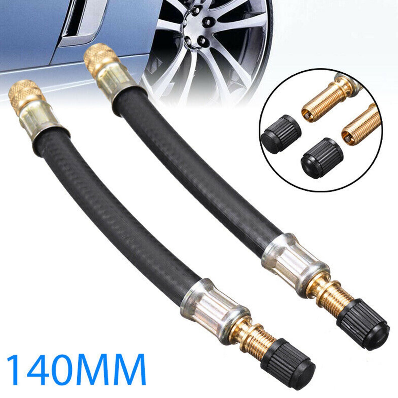 2x Flexible Air Tyre Valve Extension Adaptor Motorcycle Car Tire Stem Extender