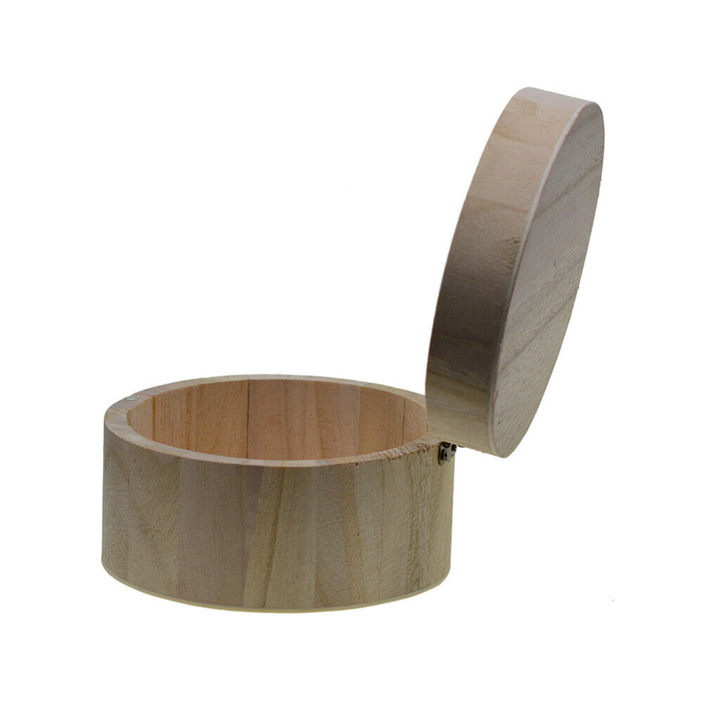Unpainted Wooden Round Box w/ Magnetic Lid Storage Jewellery Gift Craft Case