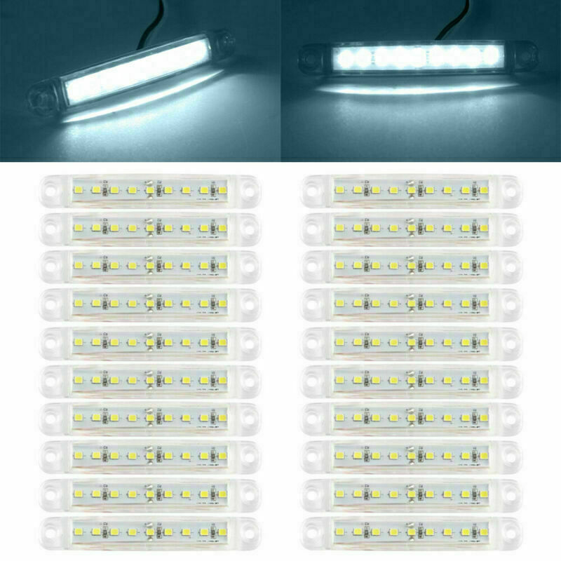 20X White 9 LED Sealed Side Marker Clearance Light Truck Trailer Lorry Bus 24V