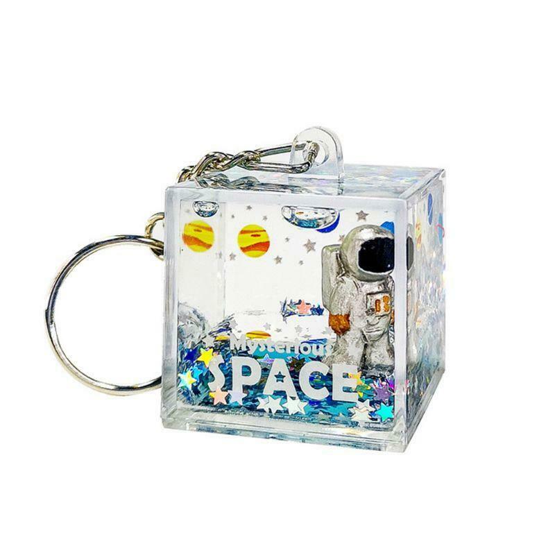 Mysterious Space Quicksand Square Keychain Astronaut Bag Charm Keyring  Jewelry