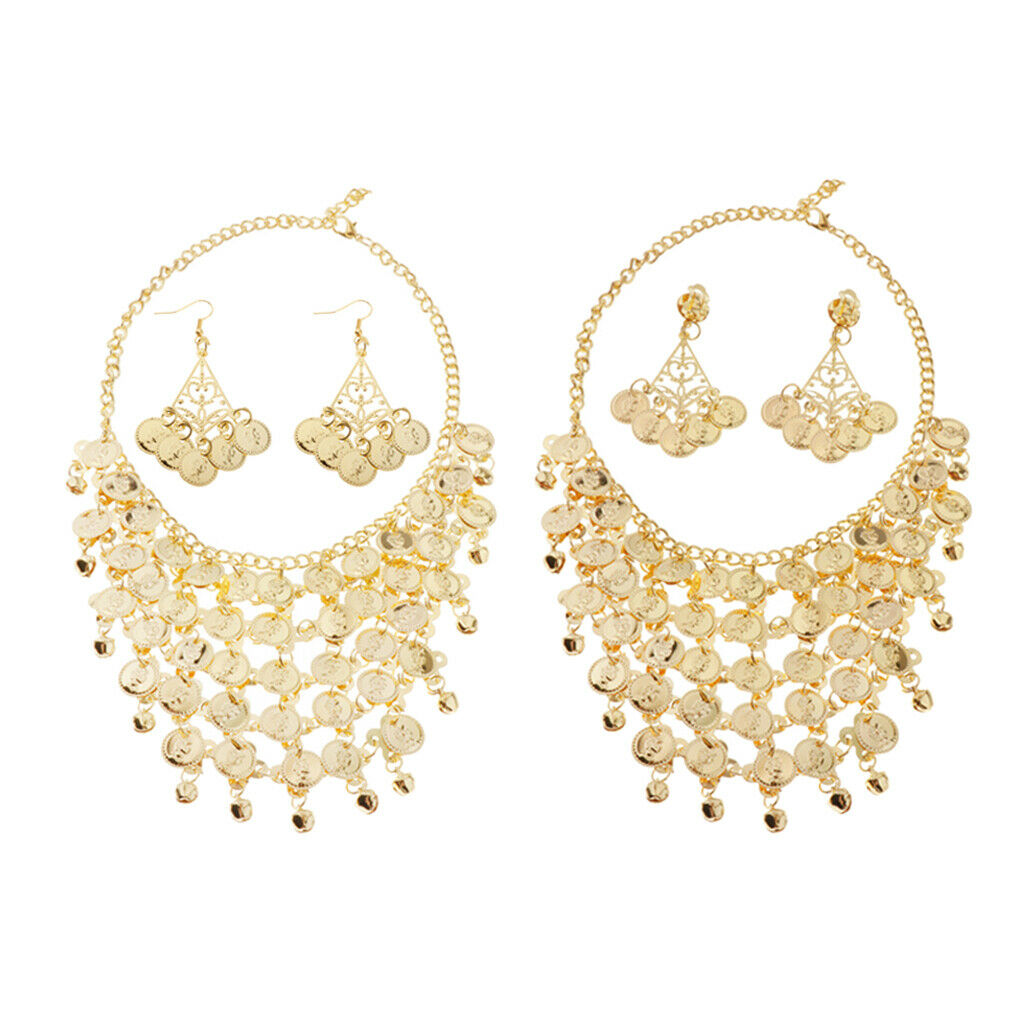 2 Set Women's Tribal Gypsy Belly Dance Jewelry Set Necklace Earrings Party
