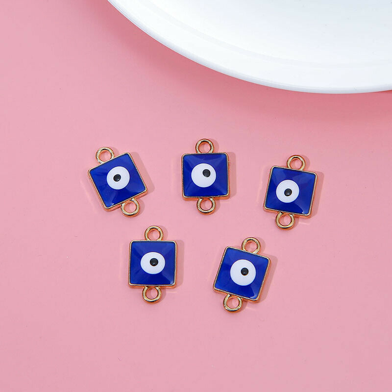 10Pcs/lot Square Turkey Blue Evil Eye Charms Connector DIY Bracelet Necklace