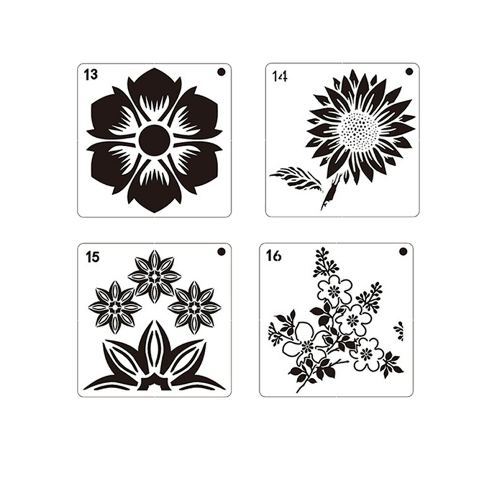 16x Flowers Pattern Plastic Painting Drawing Template Stencil for Decor Card