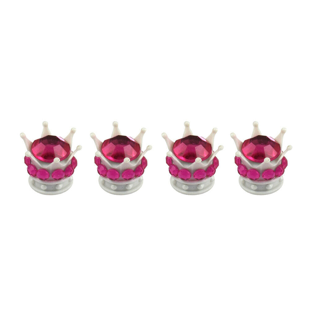 4 pc White Crown Bling Diamond Tire Stem Valve Caps Car Truck Vehicle Coral
