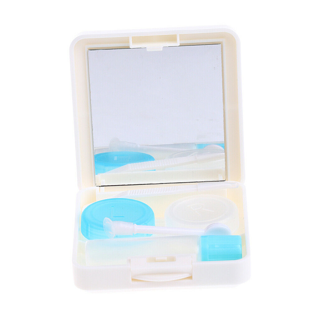 Mini Travel Contact Lenses Case Soaking Storage Box Kit with Mirror White