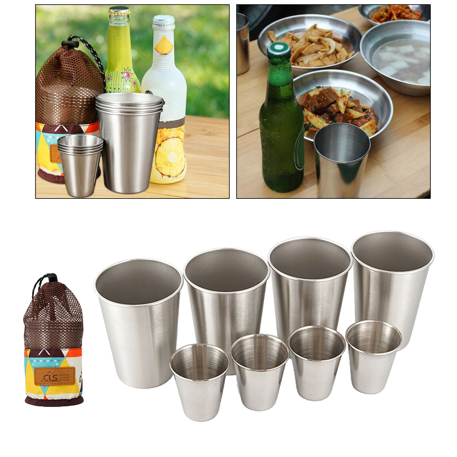 8x Stackable Stainless Steel Cup Milk Coffee Drinking Cups Travel Tumblers