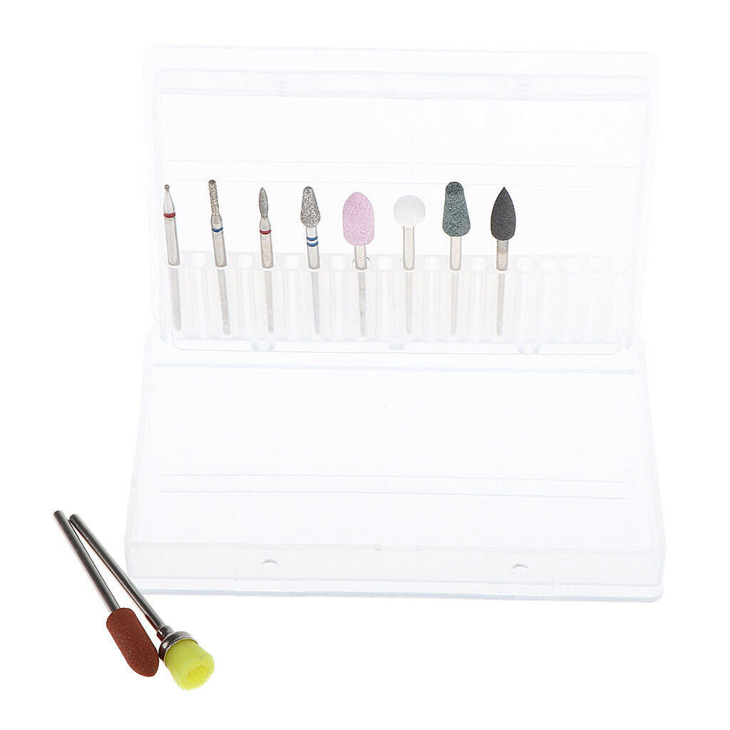 10x Nail Drill Bits Cuticle Clean Polishing Buffing Bits Brush Manicure Set -