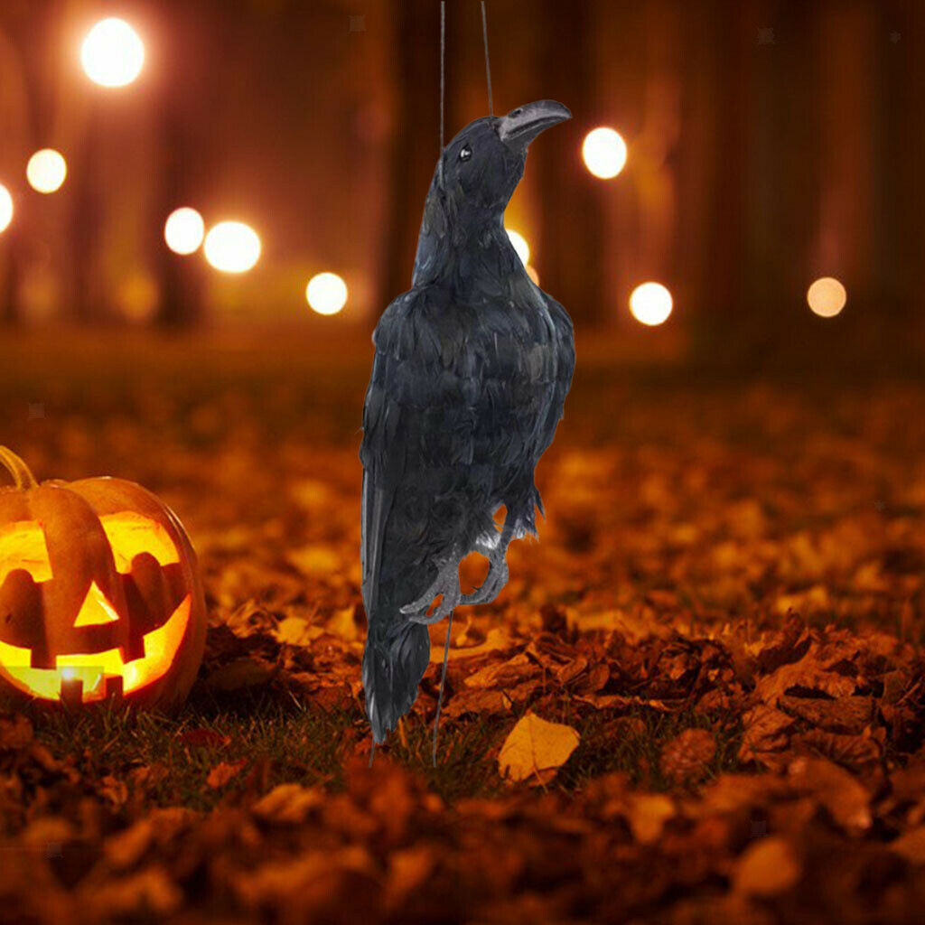 Simulation Halloween Black Crows Tree Hanging Photo Props Decor Crafts