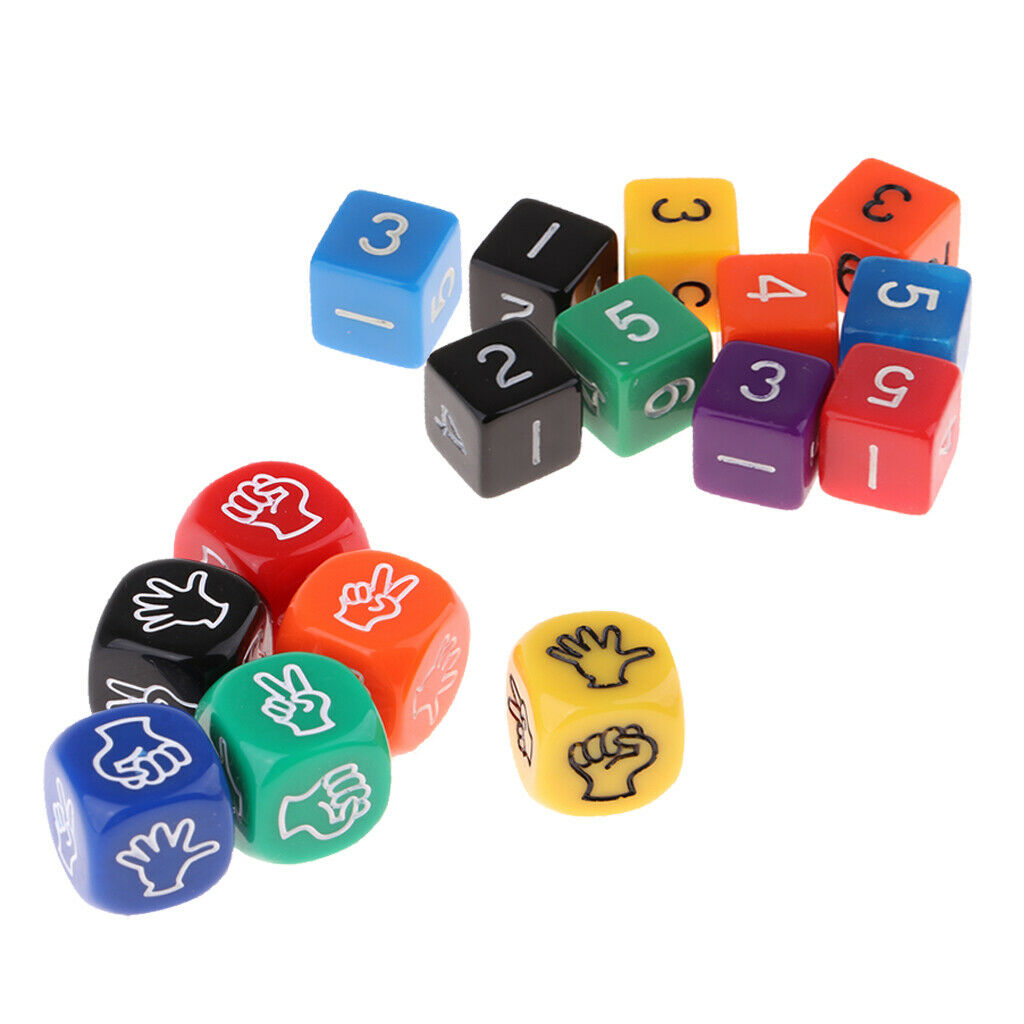 16Pcs Six Side Dices D6 Stone Paper Scissors Dice for Kids Math Teaching