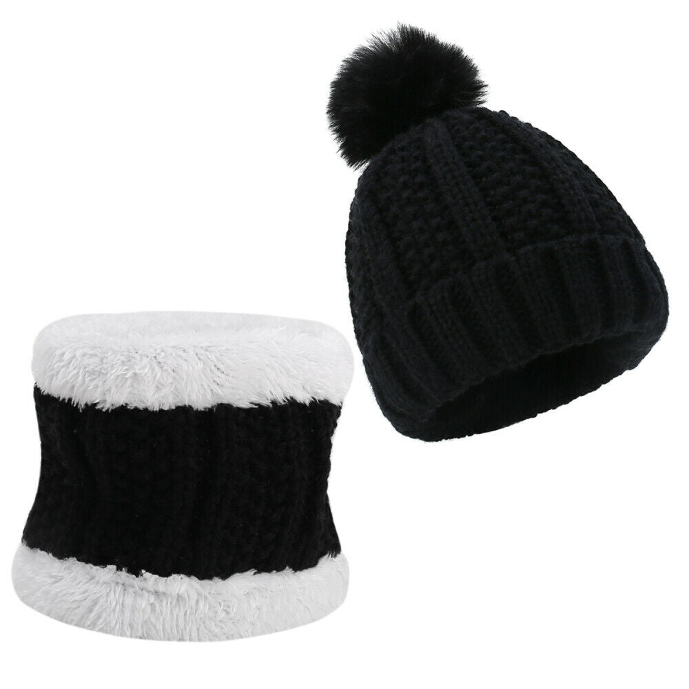 Unisex Baby Winter Hat Scarf Set Kids Warm Knit Beanie Hat Neck Scarf Set