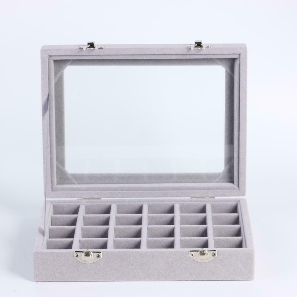 24 Grid Velvet Women Jewelry Packaging Boxes Ring Earrings Organizer Case @