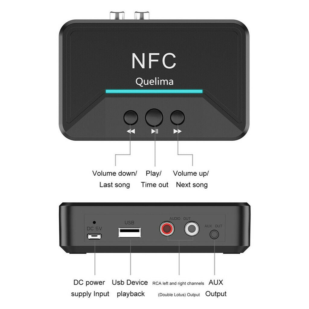 Portable Bluetooth Stereo Receiver Adapter 3.5mm Output Music For Phone