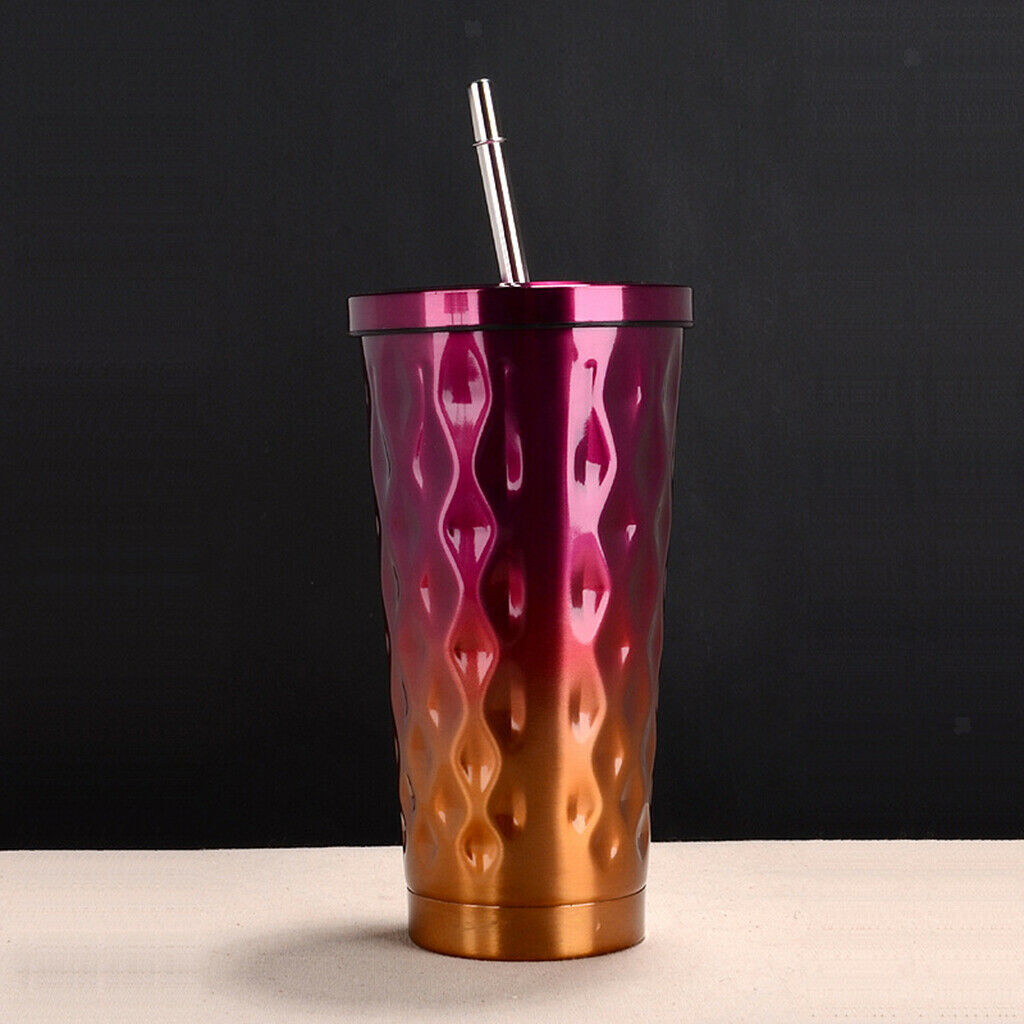 Stainless Steel Insulated Coffee Tumbler Cup Mug with Lid and Straw Purple