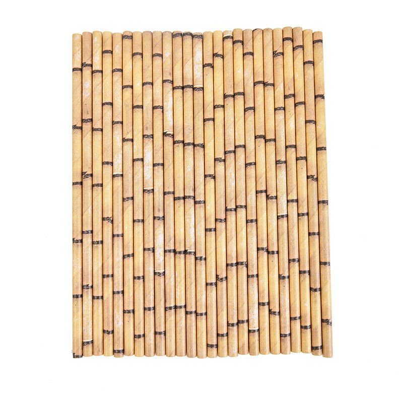 25pcs Paper Straws Bamboo Print Straws Hawaiian Jungle Tropical Bamboo Pr.l8