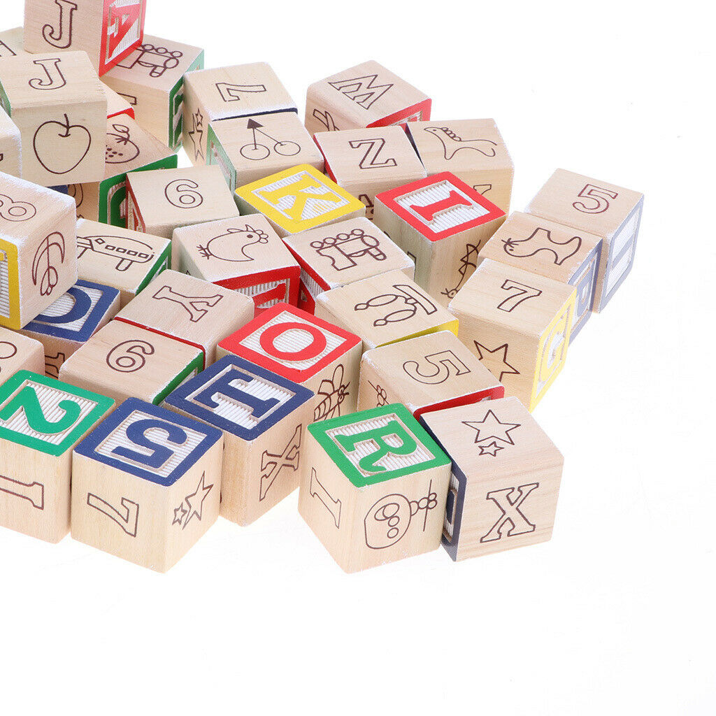 50pcs Wooden A~Z Alphabet Cubes Stacking Blocks Kid Toddlers Educational