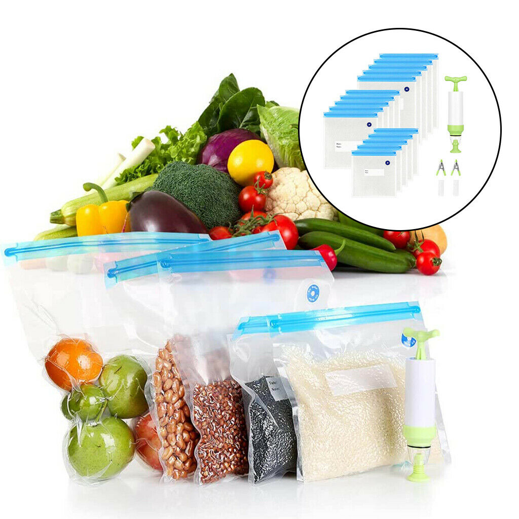 Sous Vide Bag 15 Reusable Bags Vacuum Sealer for Food Storage & Pump Clips