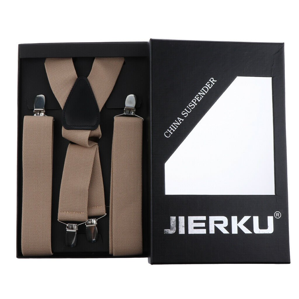 Men Adjustable Elastic Y Back Style with Strong Clips Pants Suspender Khaki