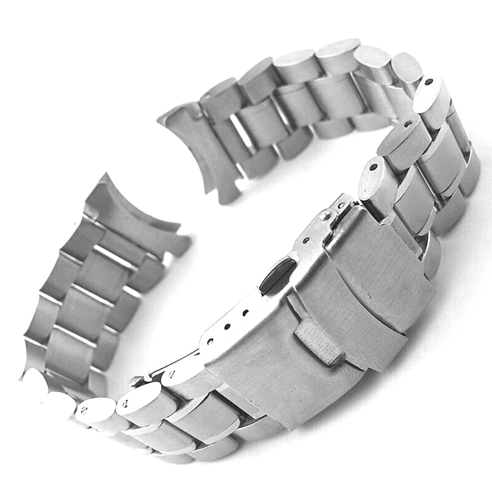 Curved Stainless Steel Watch Band Strap Clasp Solid Links Replacement 22mm