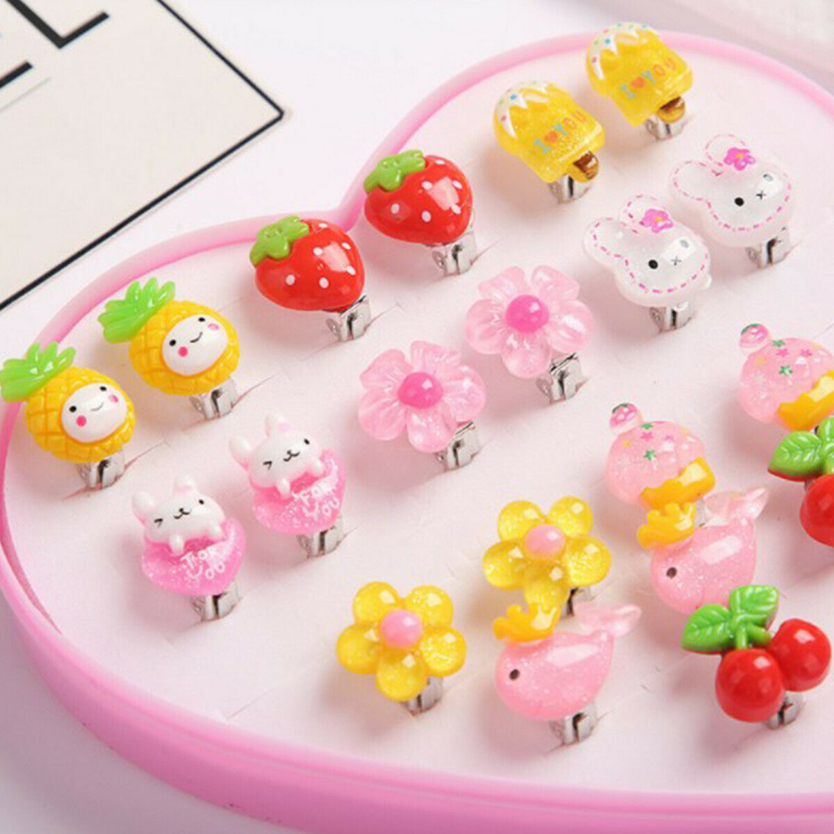 10Pair Cute Clip-On No Pierced Earrings For Kids Child Girls Christmas Xmas Gift