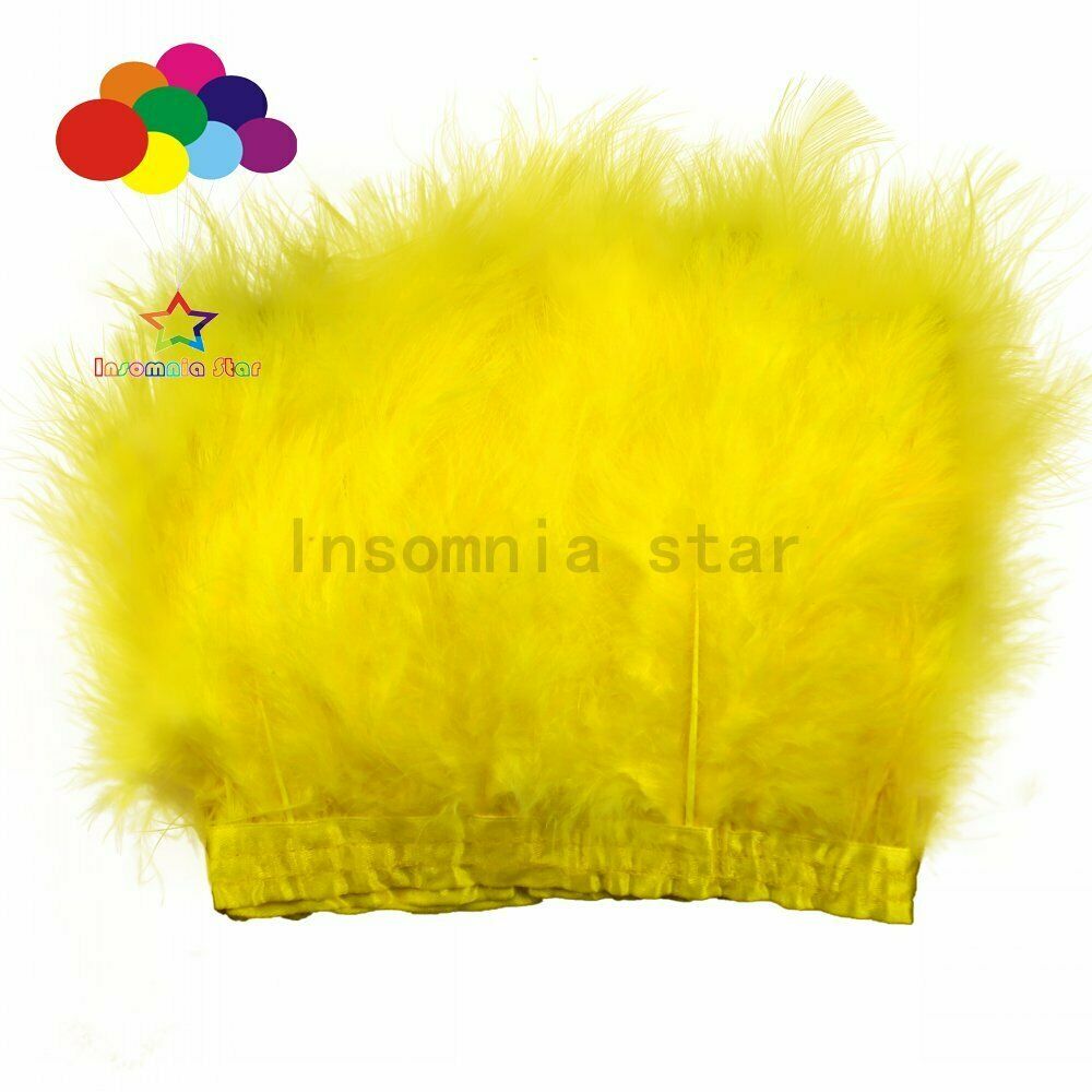 2 Meter fluffy Yellow Turkey feather with satin ribbon Width 6-7" Trims DIY