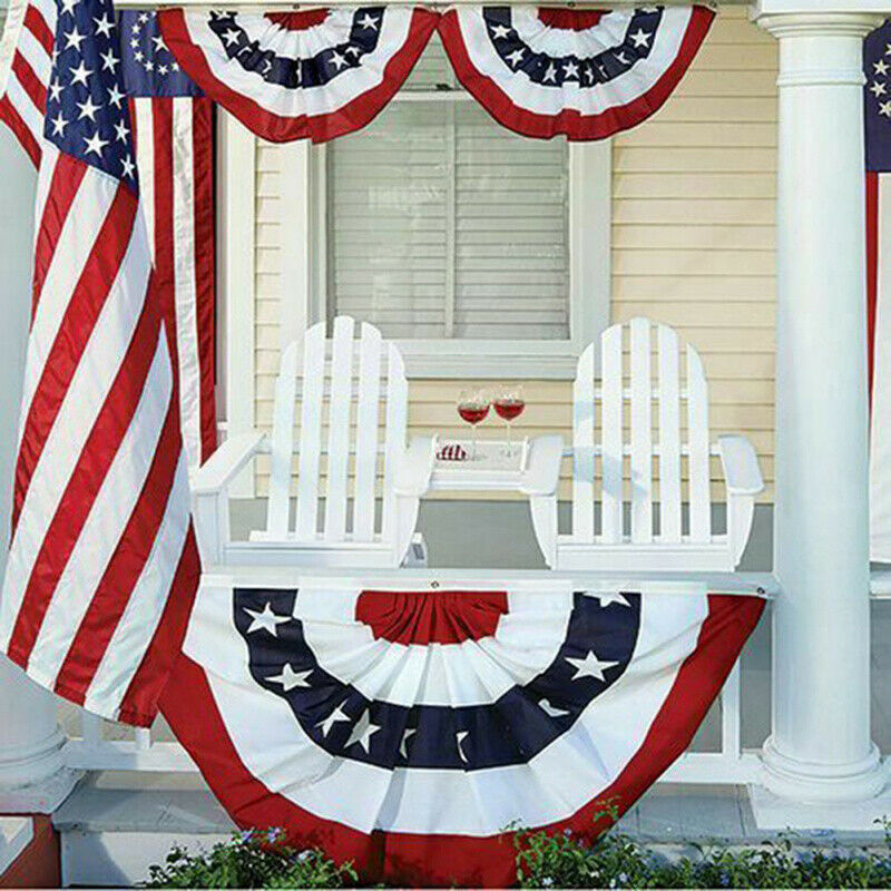 Printed Stripes Stars US Pleated Fan Bunting Half Banner Flag for July 4.l8