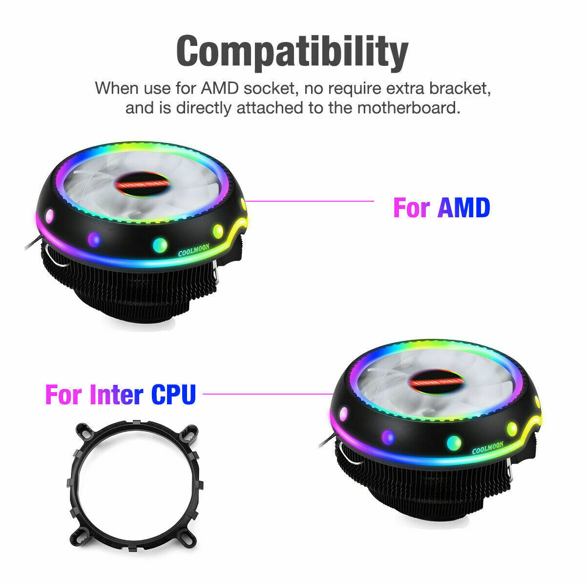 LED RGB CPU Cooler Fan Heatsink For Intel LGA 1156/1155/1151/1150 AMD AM4 / AM3+