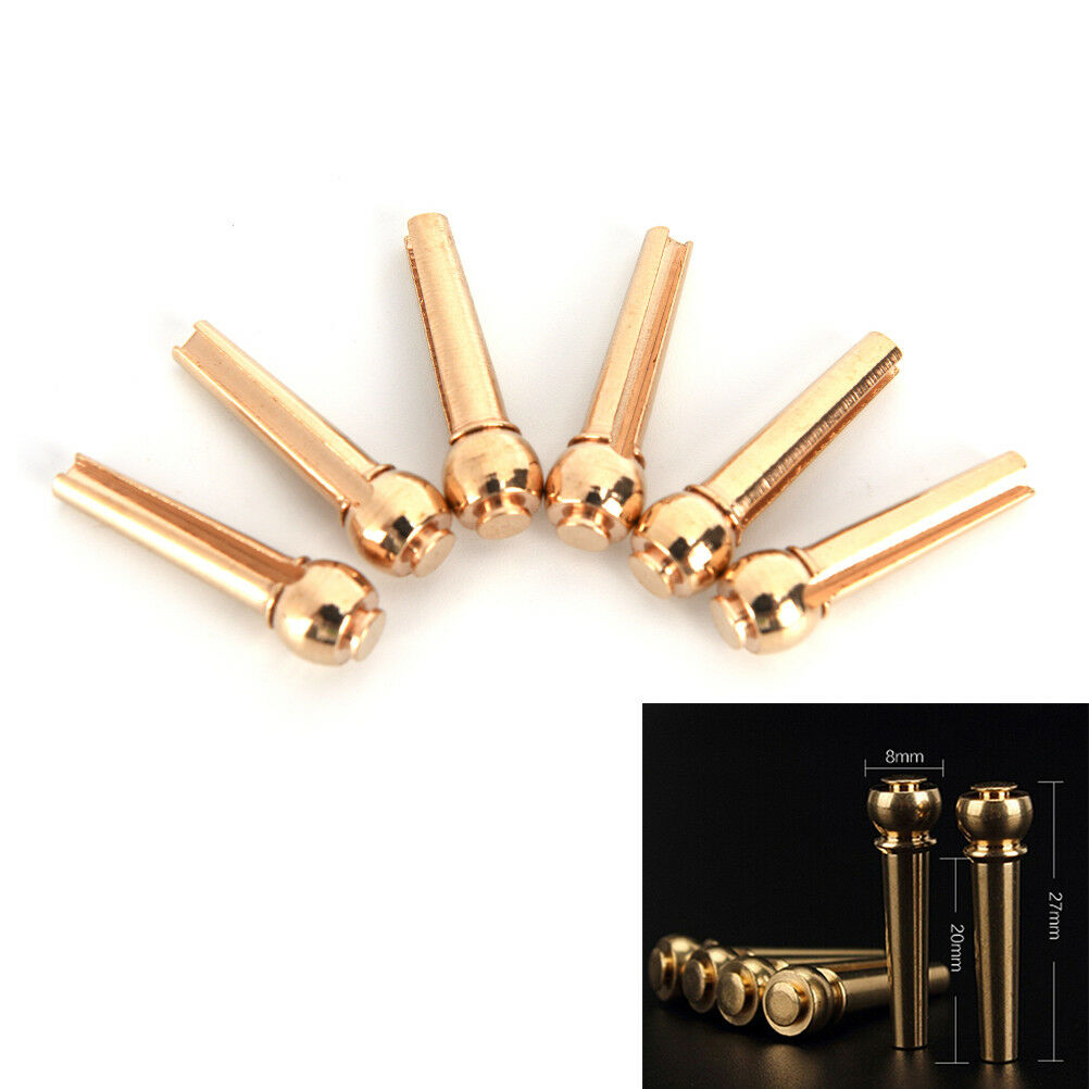 6Pcs Brass Bridge Pins for Acoustic Guitar 27mm Length Head Diameter 8mm DD