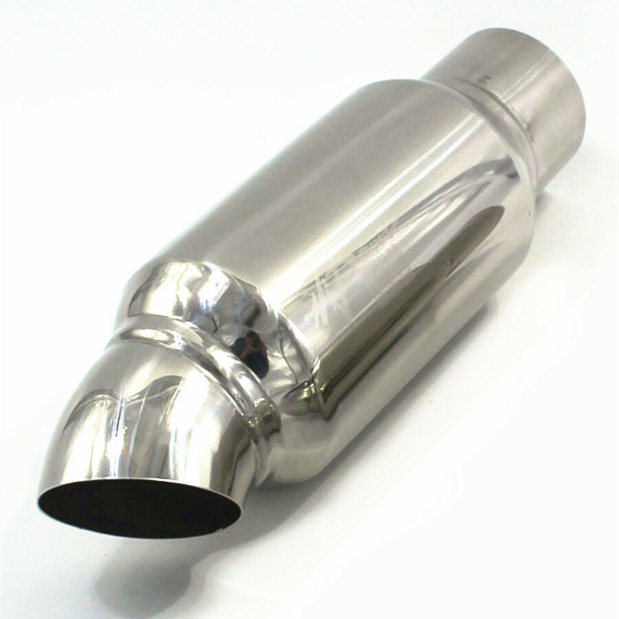 New Polished 2.5" Inlet to 2.5" Outlet Car Exhaust Muffler Resonator 3.5" Round