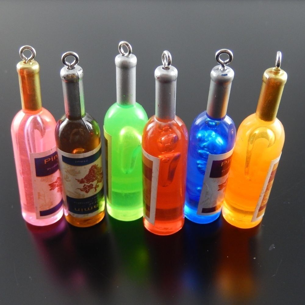 38375 Mixed Color Acrylic Wine Bottle Shape Charm Pendant Decor Craft 10 pcs
