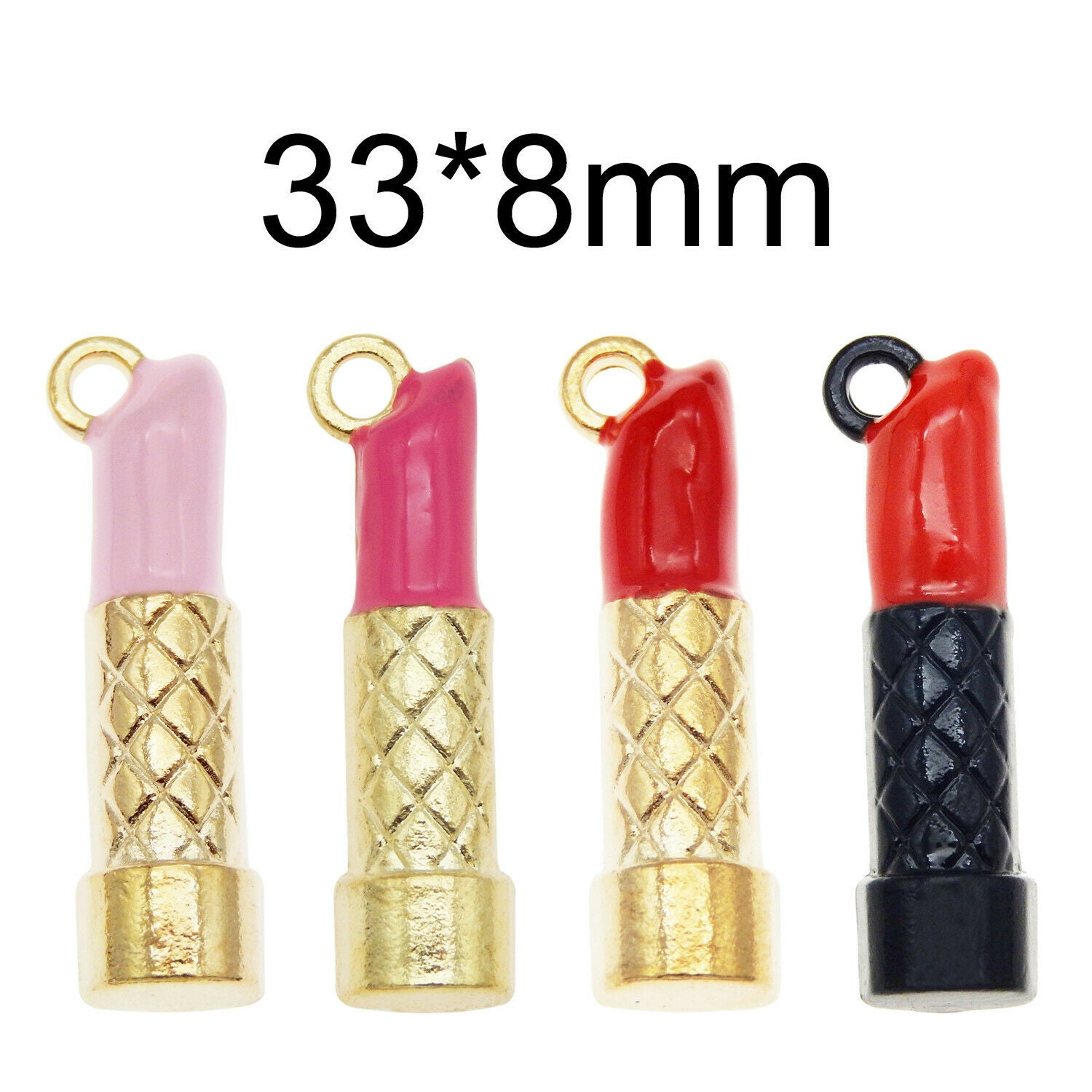 12 pcs Metal Lipstick Charm Enamel Makeup Cosmetic Pendant Crafts Alloy 33*8mm