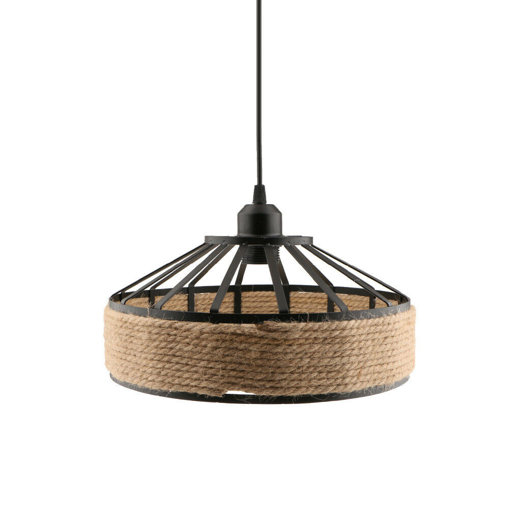 E27 Base Pendant Light, Manila Rope Twined Pendant Lampshade Frame Iron Wire