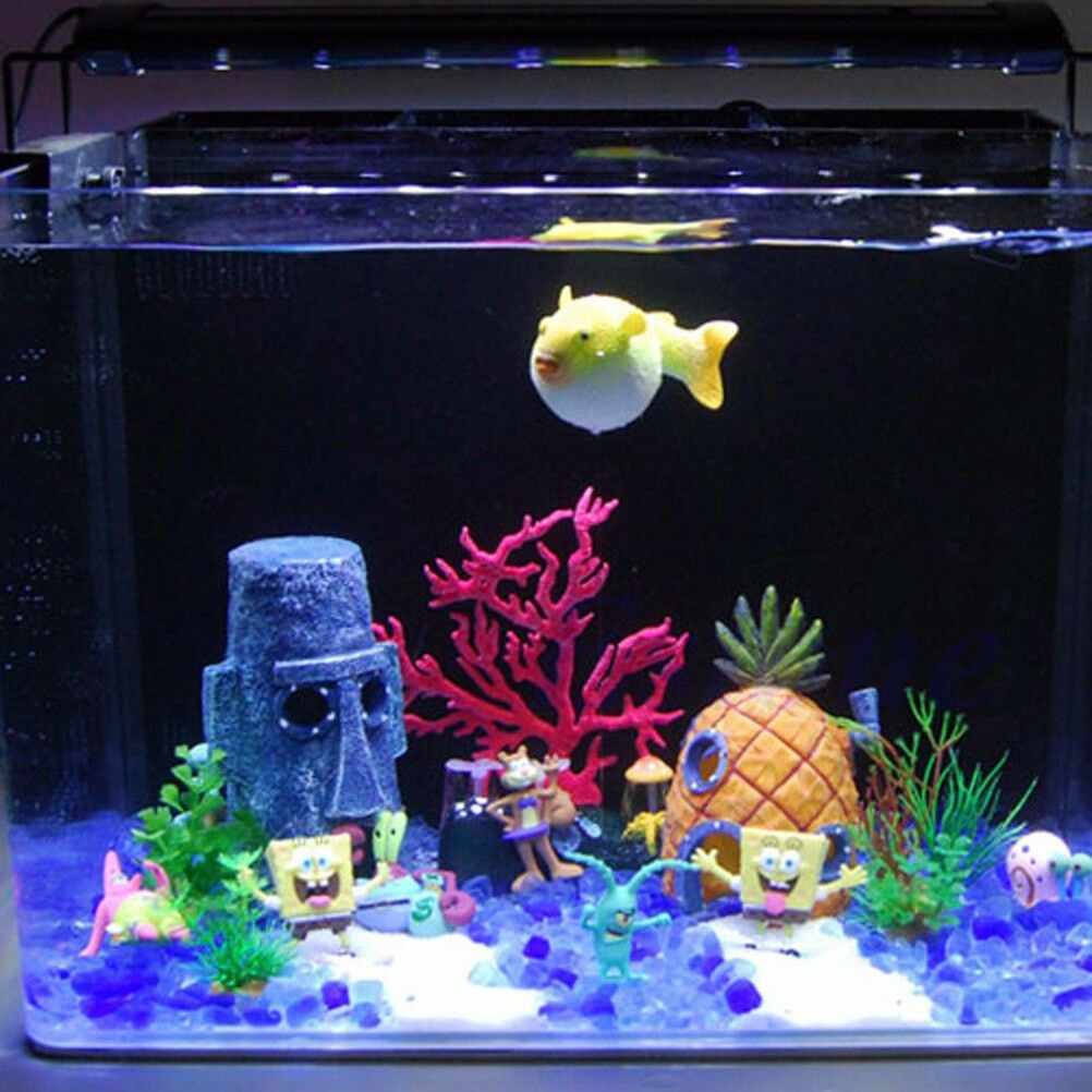 Aquarium Landscaping Decoration SpongeBob House Aquatic Fish Tank OrnamentDD