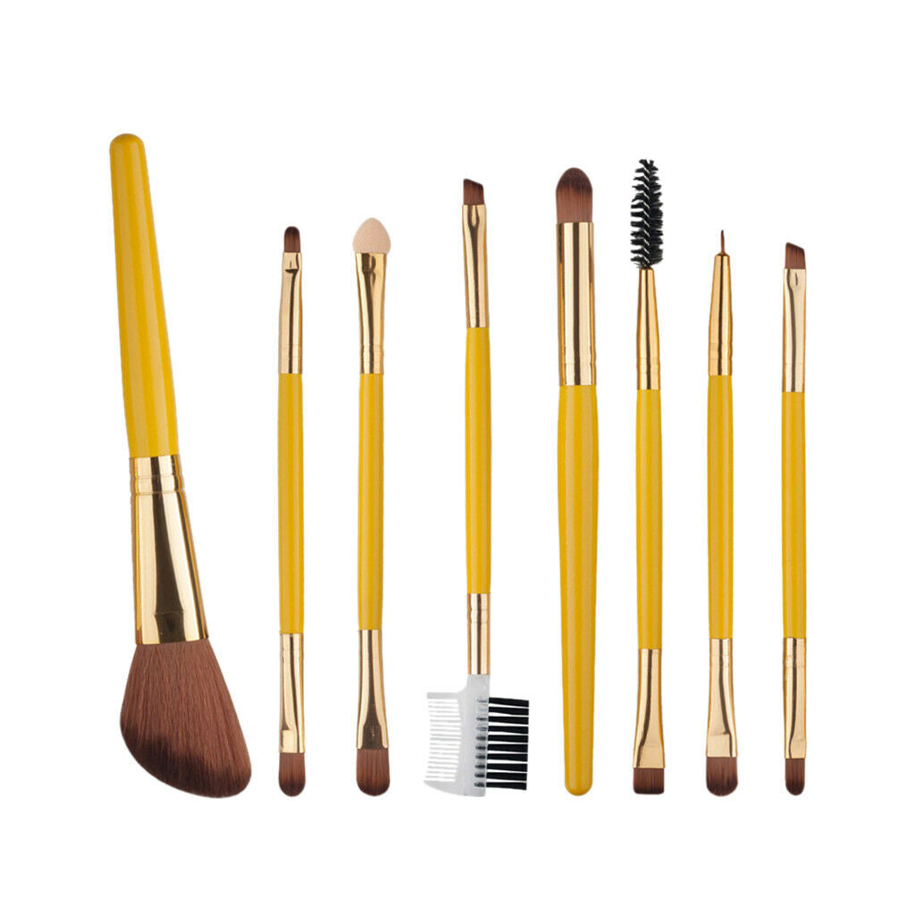 8pcs Powder Foundation Double-End Eyebrow Eyeliner Blush Makeup Brush Yellow