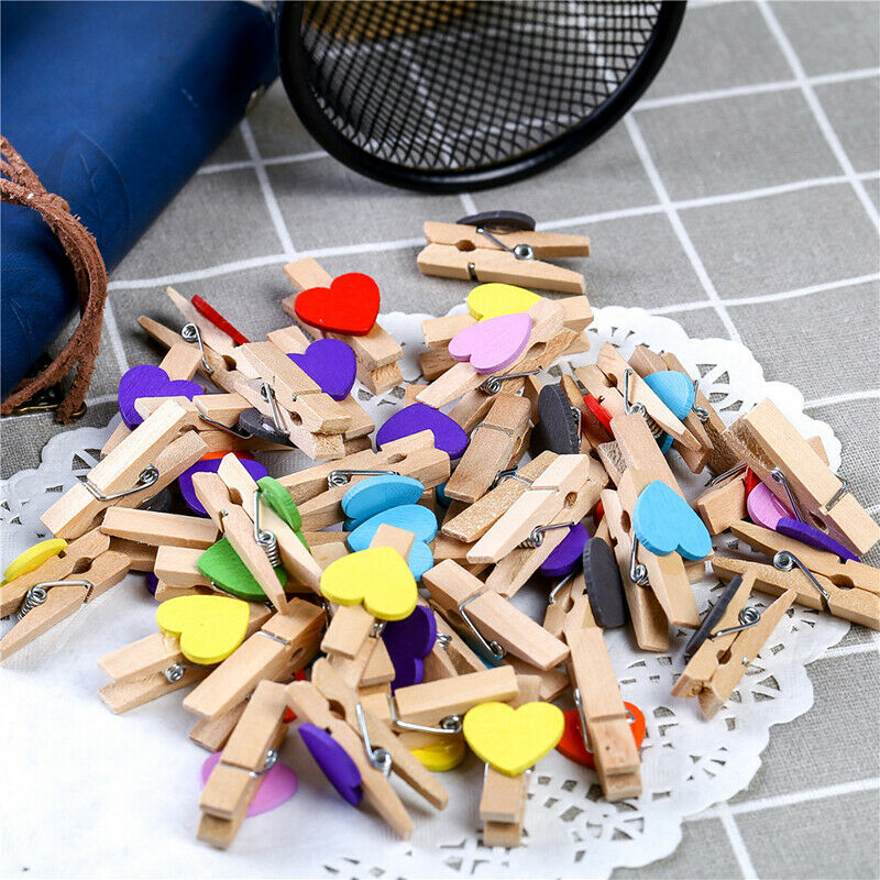 100pcs Heart Wooden Clothes Pegs Small Wooden Patchwork Pegs Decorative Pegs HN