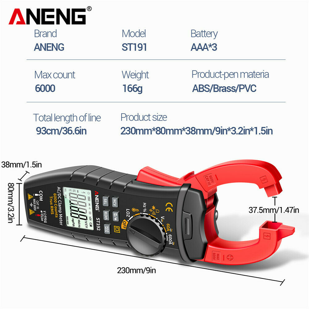 Digital Multimeter ANENG ST191 Clamp AC/DC Voltage Current  AC/DC Tester Meter