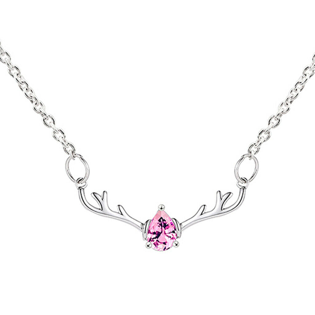 Christmas Themed Elk Deer Rhinestone Chain Necklace Lady Jewelry Pink