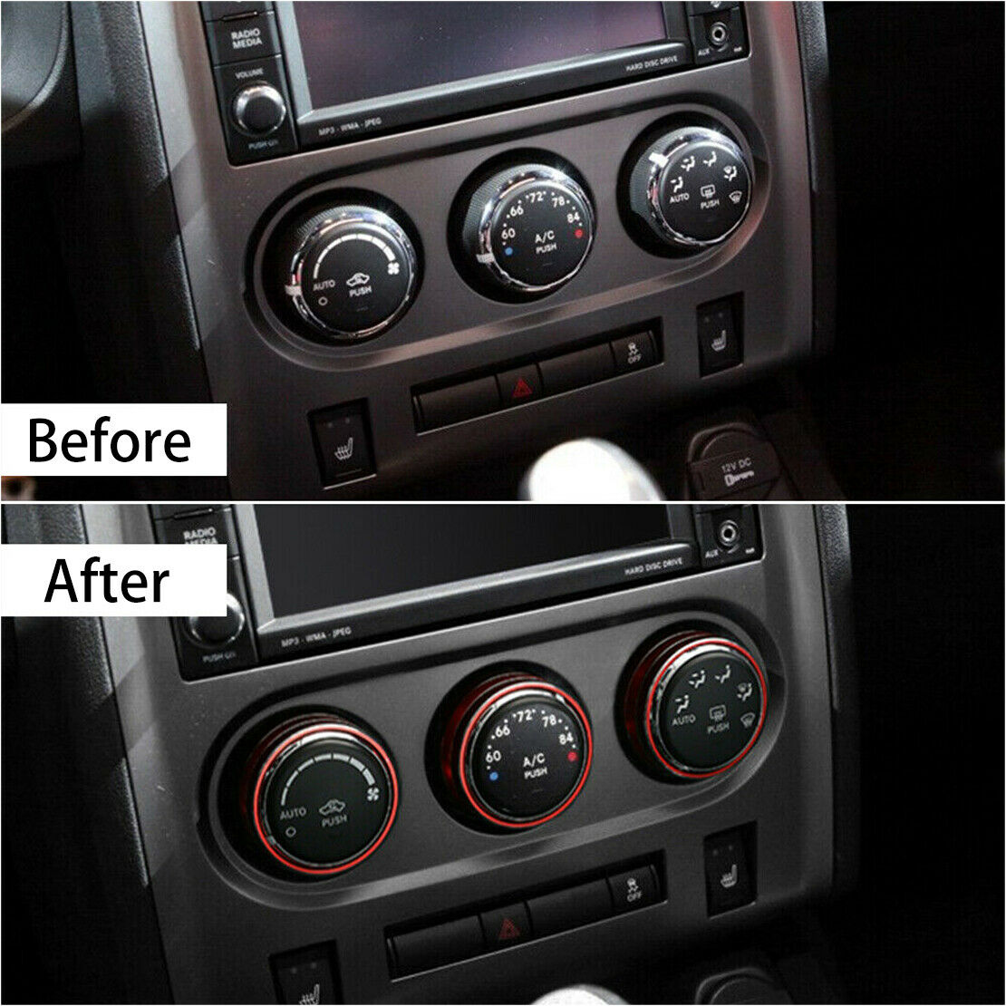 3x Aluminum AC Knob Control Cover Rings Trim Fits For Dodge Challenger 2009-2014