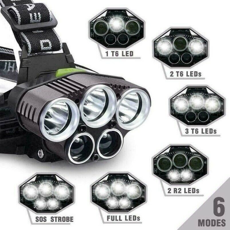 1PC Headlamp Rechargeable T6 LED Headlight Flashlights Head Torch Fish Outdoor