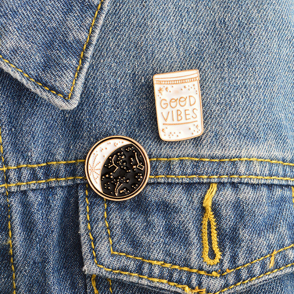 2Pcs Good Vibes Only Cute Motivational Enamel Lapel Pins Jacket Shirts Bag Decor