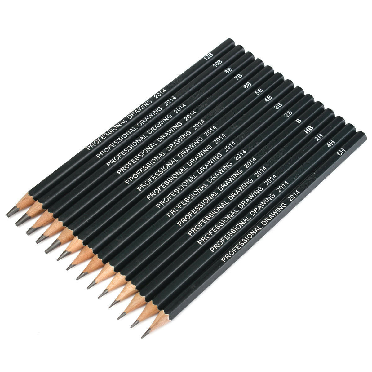 14pcs Artists Sketch Drawing Pencil Set 12B-6H Sketching Art Craft Gift Black xf